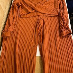 Women's Orange Two piece pants set with crop top